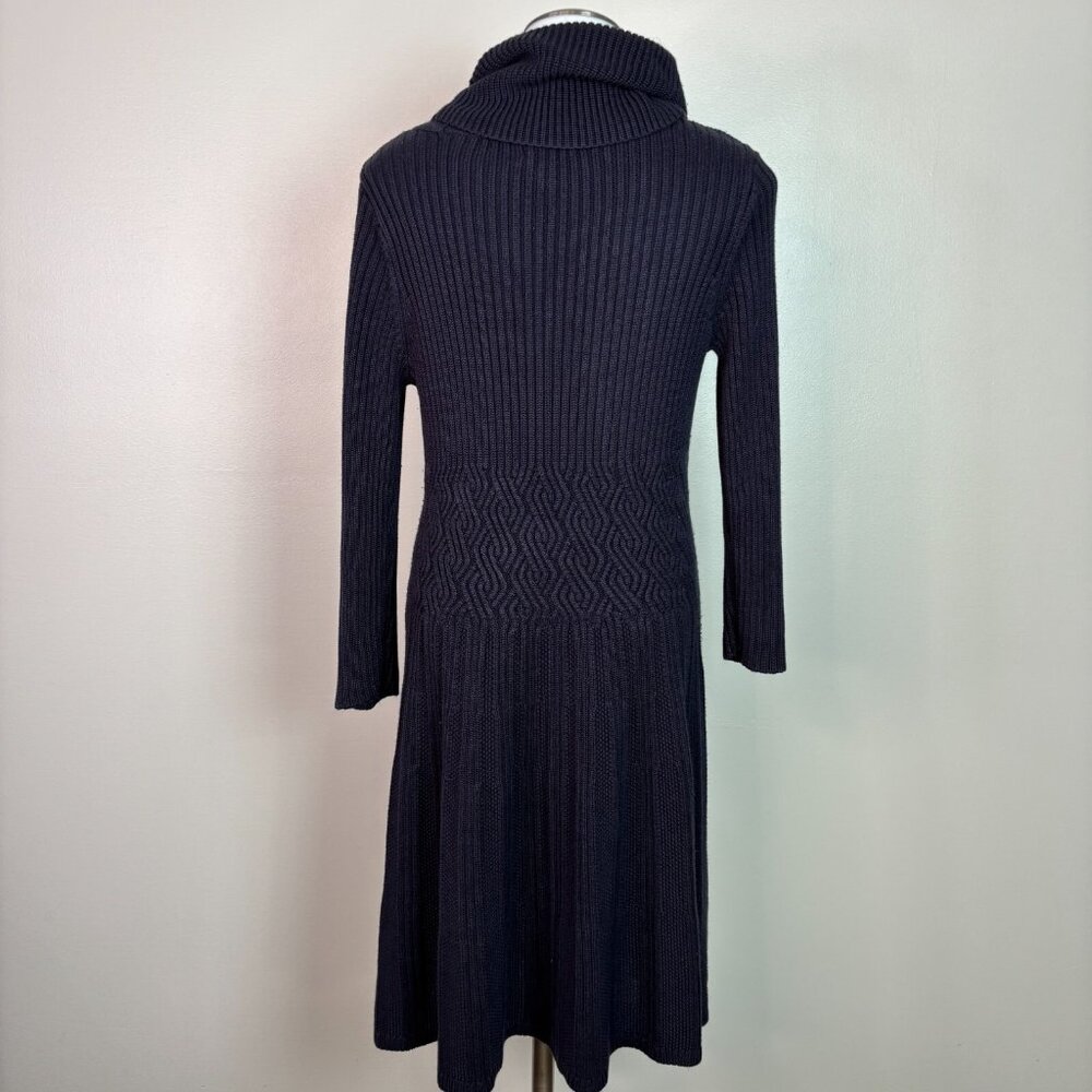 Eliza J Sweater Dress Large Navy Blue Cowl Neck Long Sleeve Fit & Flare‎ Women's - Picture 5 of 11